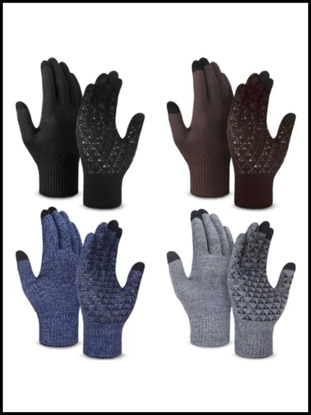 4 Pair Winter Gloves Touchscreen Knitted Anti Slip Cold Weather